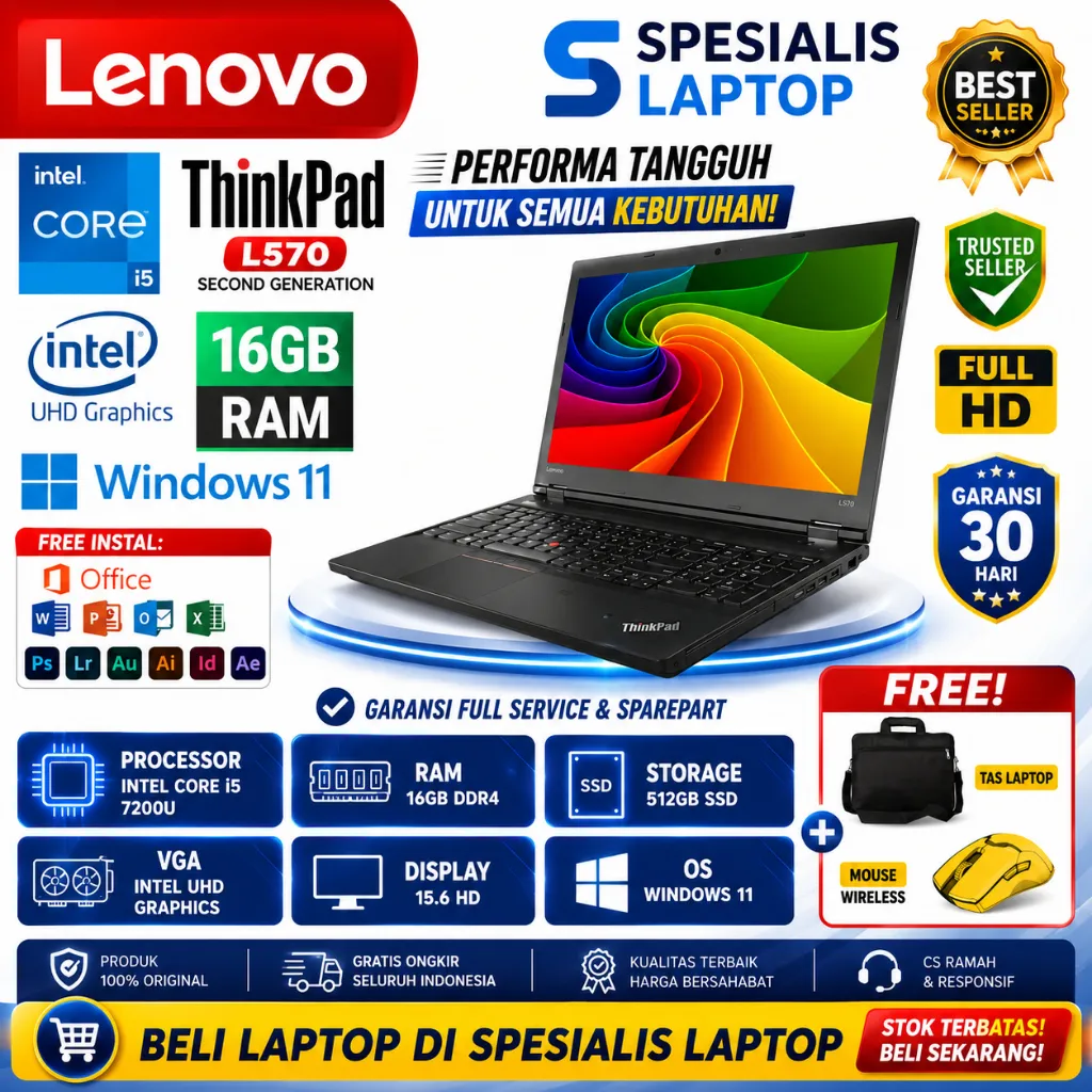 Laptop Lenovo Thinkpad L570 Intel i5 7200U RAM 16GB SSD 512GB HD Windows 11 Pro