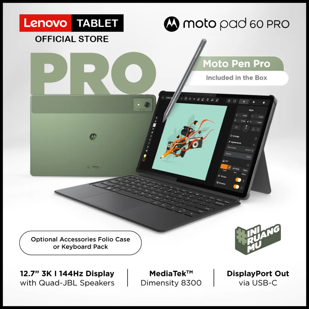 Lenovo Motopad 60 Pro - 8GB/256GB - Dimensity 8300 - 12.7 inch - 3K 400nits 144Hz - JBL with Dolby Atmos - 10200mAh - With Moto Pen Pro