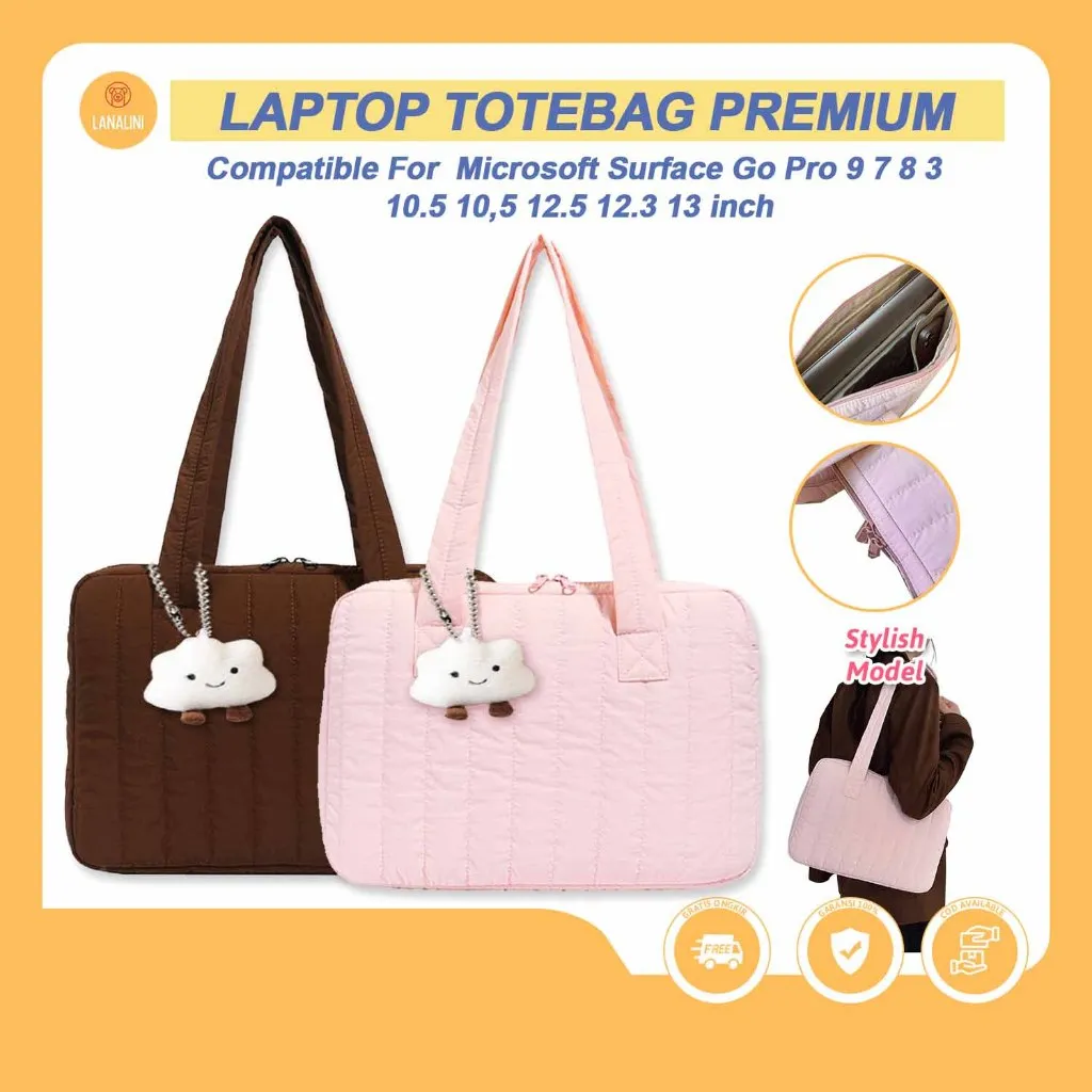 Tas Laptop Handle Strap Totebag Microsoft Surface Pro 11 X 10 9 8 7 6 5 Go 1 2 3 4 10.5 11 12 13 Inch Puffy Macaron Pink Coklat Tas Bahu Kerja Kuliah