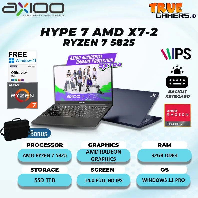 Laptop Gaming Axioo Hype 7 Amd X7-2 Ryzen 7 Ram 32GB Ssd 1TB Windows 11 14 Inch Full HD IPS