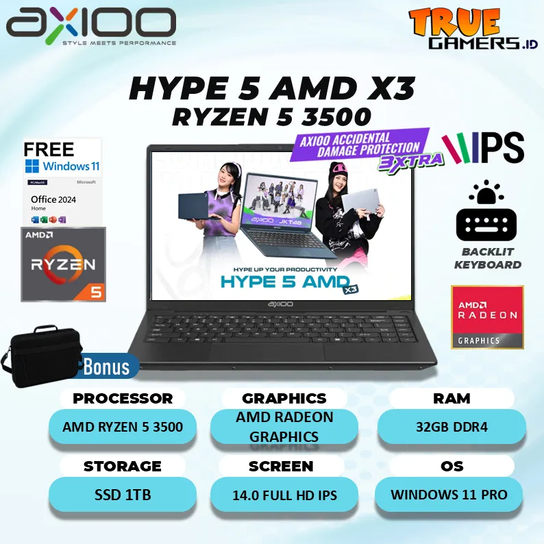 Laptop Axioo Hype 5 X3 AMD Ryzen 5 3500 32GB 1TB 14 Inch FHD IPS