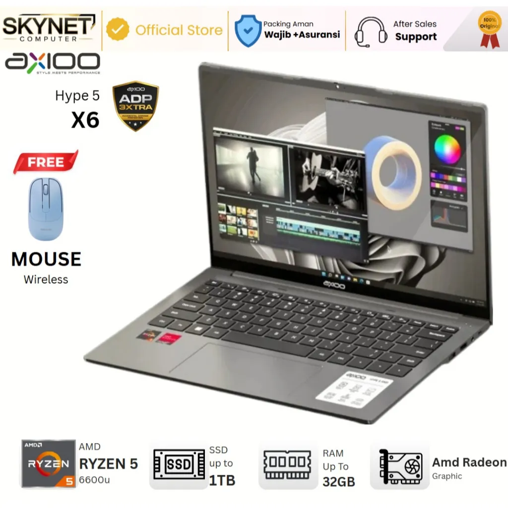AXIOO Hype 5 X6 AMD Ryzen 5 6600H RAM32GB DDR5 SSD1TB 14'' Fhd Ips Windows 11[BONUS MOUSE WIRELESS]