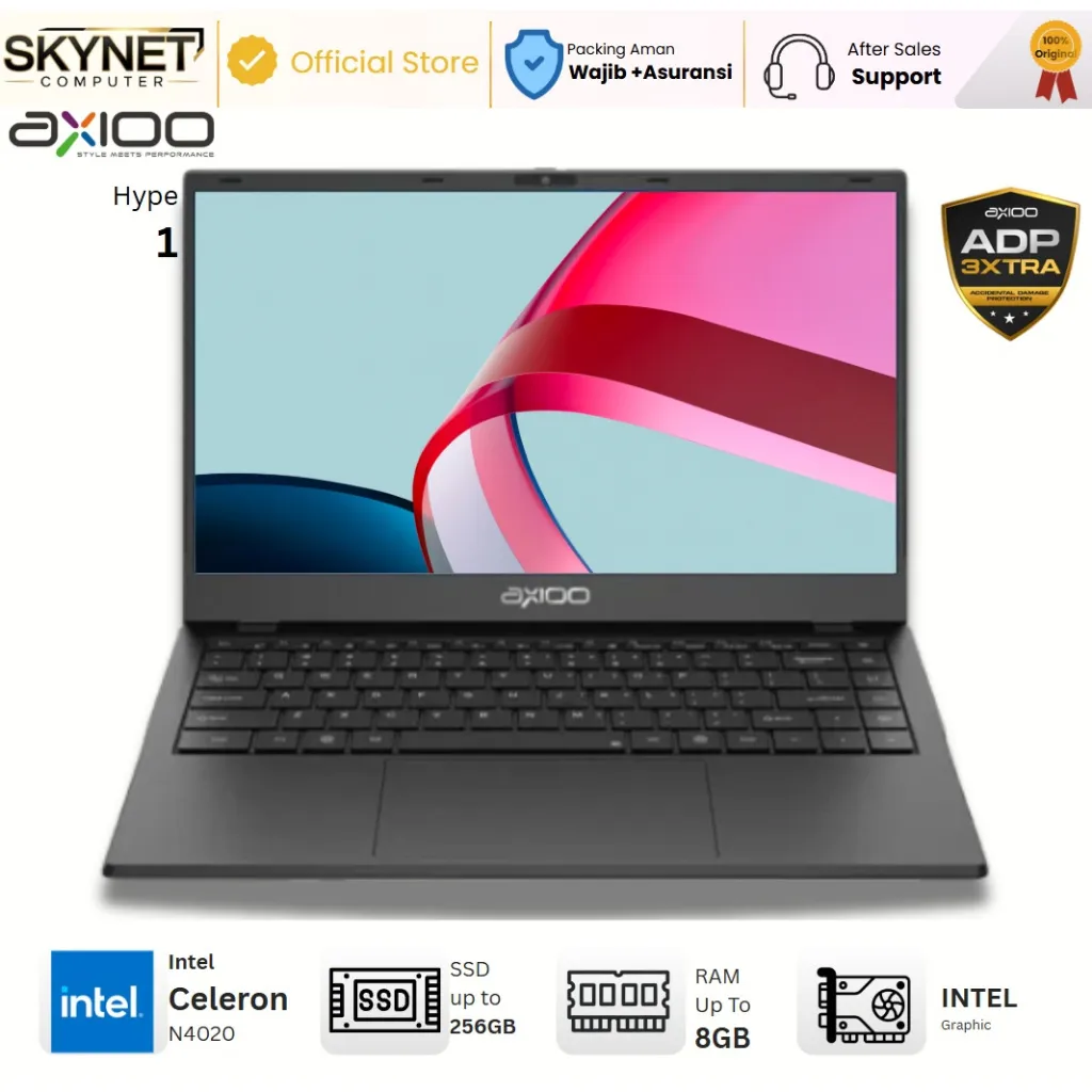 AXIOO Hype 1 Intel Dualcore N4020 RAM8GB SSD256GB 14'' HD Windows 11-Laptop Sekolah Laptop Kerja