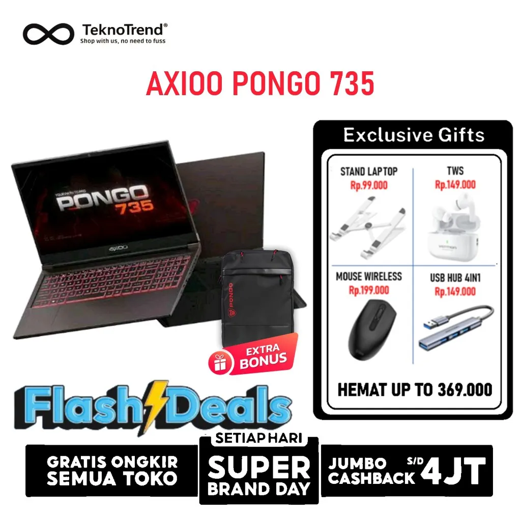 Axioo Pongo 735 | 725 Intel core i7 13620H RTX3050 RTX2050 16GB 512GB WIN 11 15.6FHD - Laptop gaming creator editing coding rendering