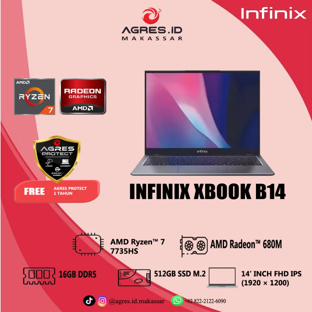 INFINIX XBOOK B14 RYZEN 7 7735HS 16GB 512GB W11 14. 0WUXGA IPS SILVER