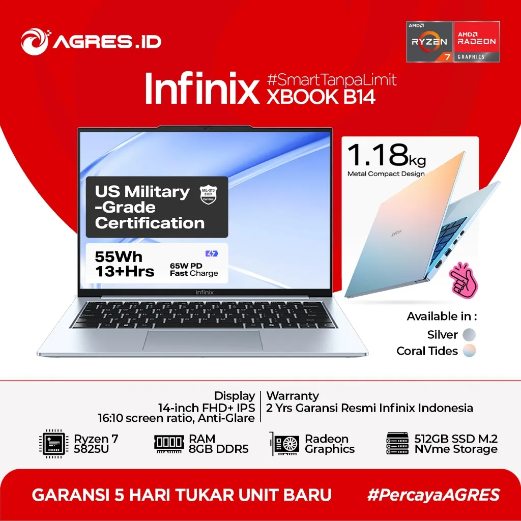 Infinix Xbook B14 | Ryzen 7 5825 8GB 512GB 14,0 WUXGA IPS W11