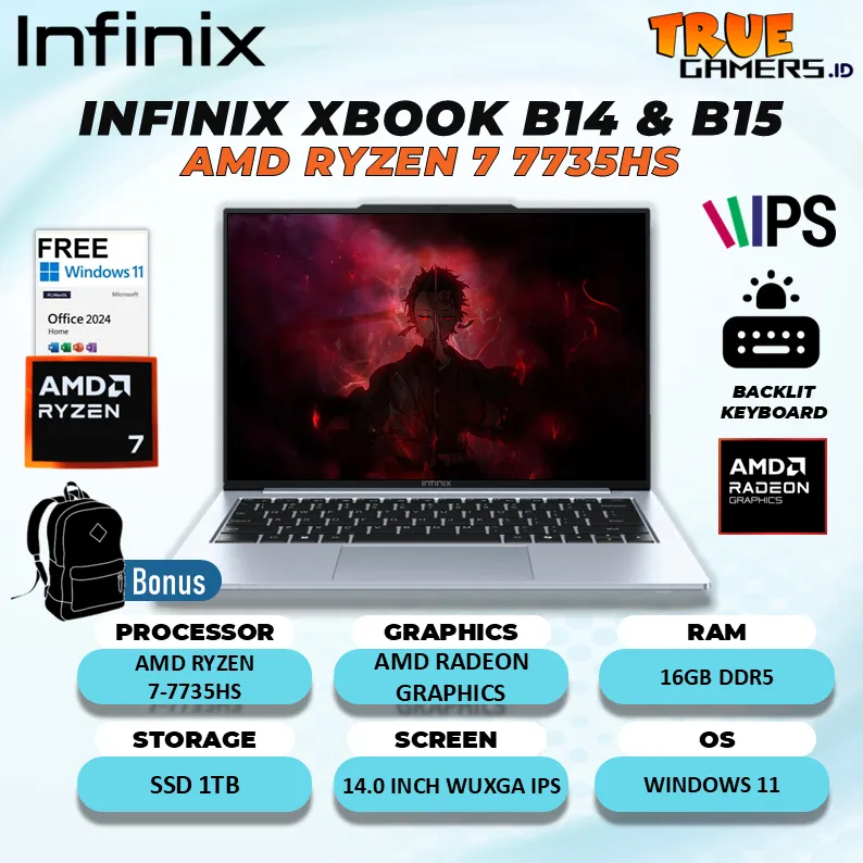 INFINIX XBOOK B14 RYZEN 7 7735HS RAM 16GB SSD 1TB WINDOWS 11 + OFFICE 14.0 INCH FULL HD