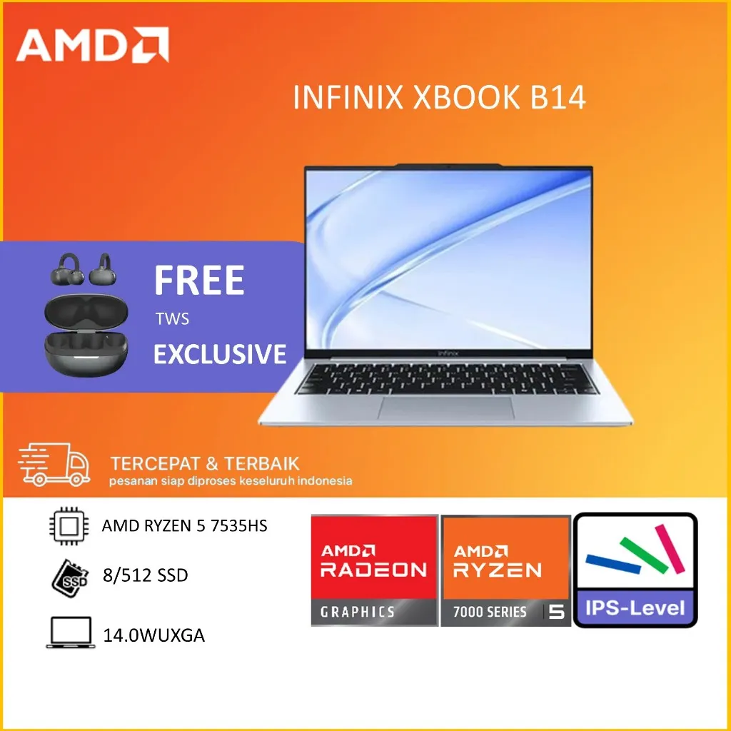 INFINIX XBOOK B14 RYZEN 5 7535HS RAM 16GB 512GB W11 14.0WUXGA IPS CORAL TIDES