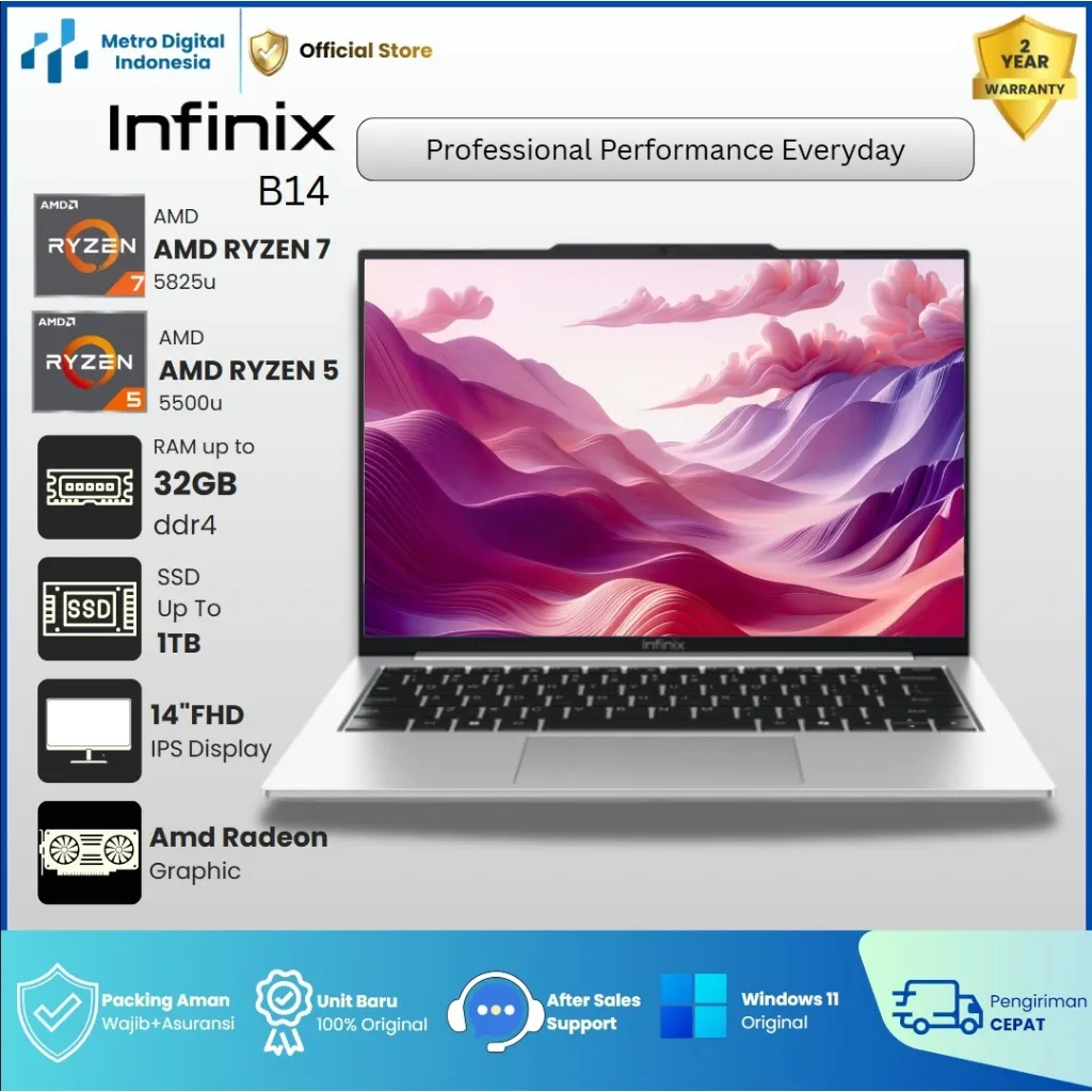 INFINIX Xbook B14 Amd Ryzen 7 5825u Ryzen 5 5500u RAM32GB SSD1TB 14'' Fhd+ IPS Windows 11