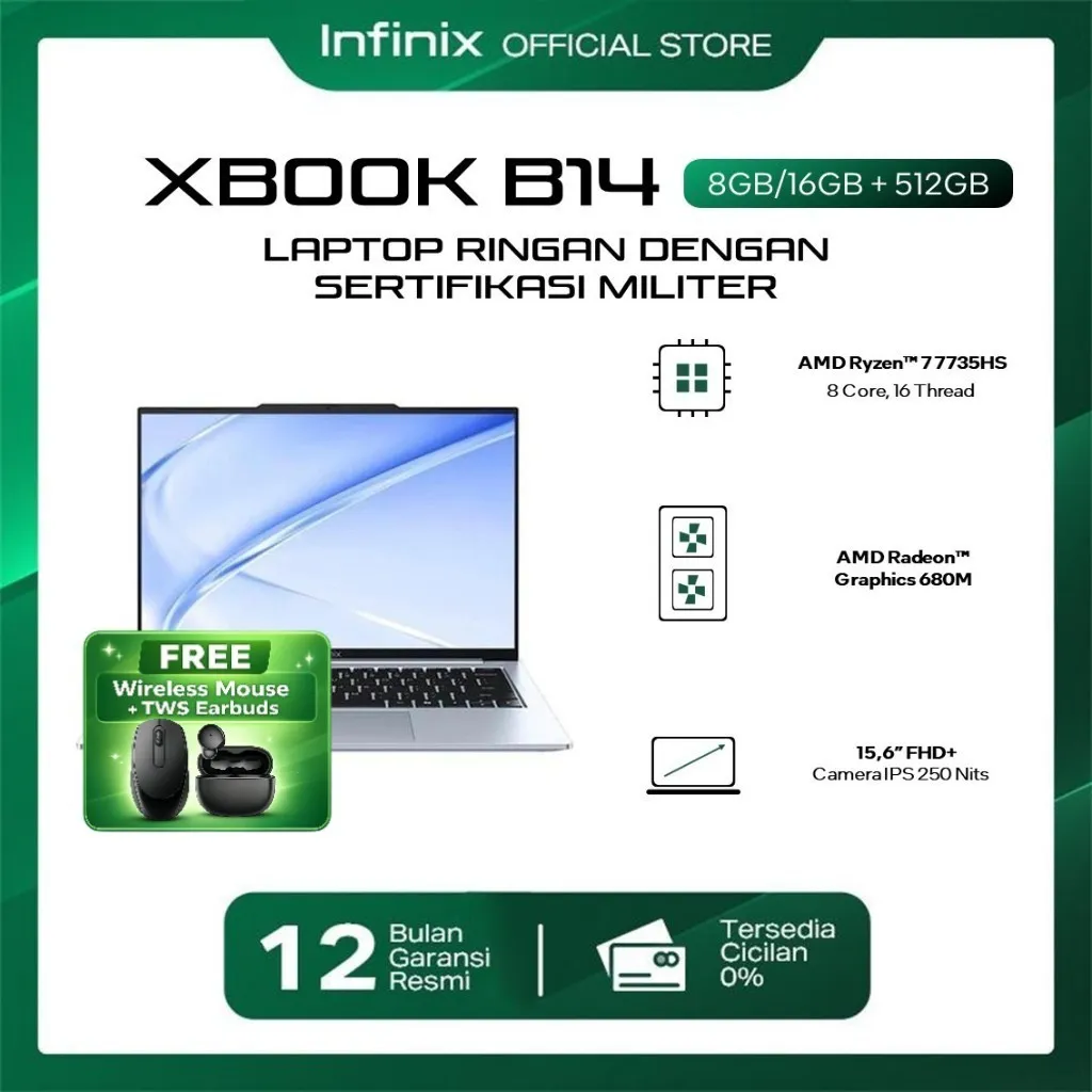 INFINIX XBOOK B14 RYZEN 7 7735HS RAM 16GB 512GB W11 14.0WUXGA IPS CORAL TIDES