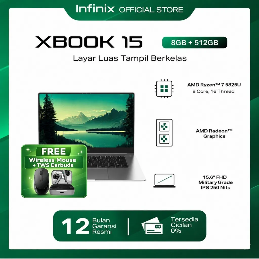 INFINIX XBOOK 15 AMD RYZEN 7 5825U RAM 8GB 512GB W11 15.6 FHD IPS SILVER