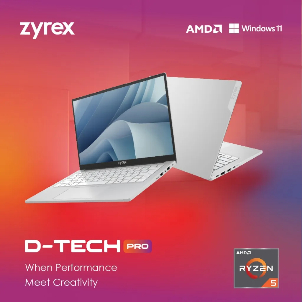 LAPTOP Zyrex D-TECH PRO V2 RAM 8GB SSD 512GB RYZEN 5 6600H Garansi Resmi 1 Tahun Silver