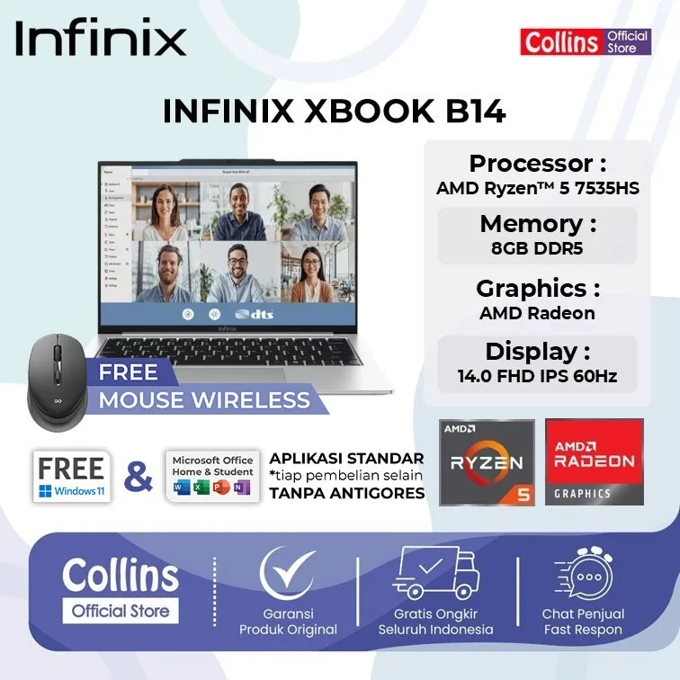 Laptop Infinix XBook B14 - AMD Series Ryzen 5 7535HS 16GB 512GB Windows 11 14.0 Inch WUXGA IPS