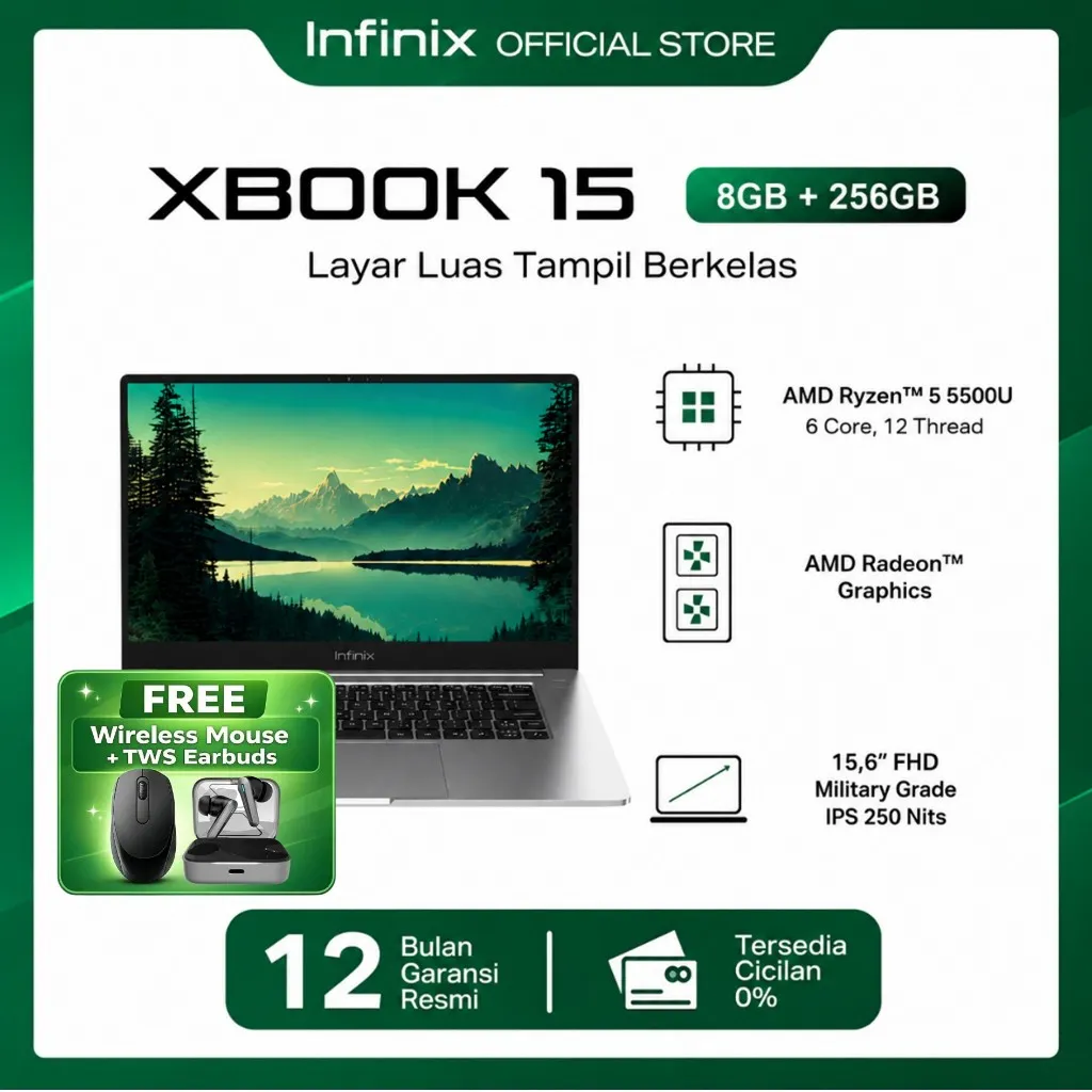 LAPTOP INFINIX XBOOK 15 RYZEN 5 5500 8GB 256GB W11 15.6 FHD IPS SILVER
