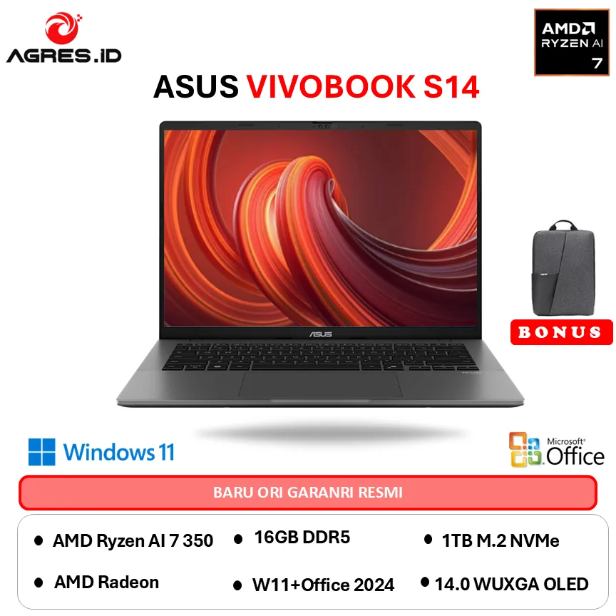 ASUS VIVOBOOK S14 M3407KA OLED AMD RYZEN AI 7 350 - RAM 16GB 1TB W11+OHS 14.0WUXGA - OLED7112M