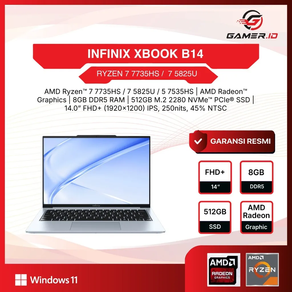 INFINIX XBOOK B14 RYZEN 7 7735HS / 7 5825U / 5 7535HS 8GB 512GB W11 14.0WUXGA IPS 2Y SILVER