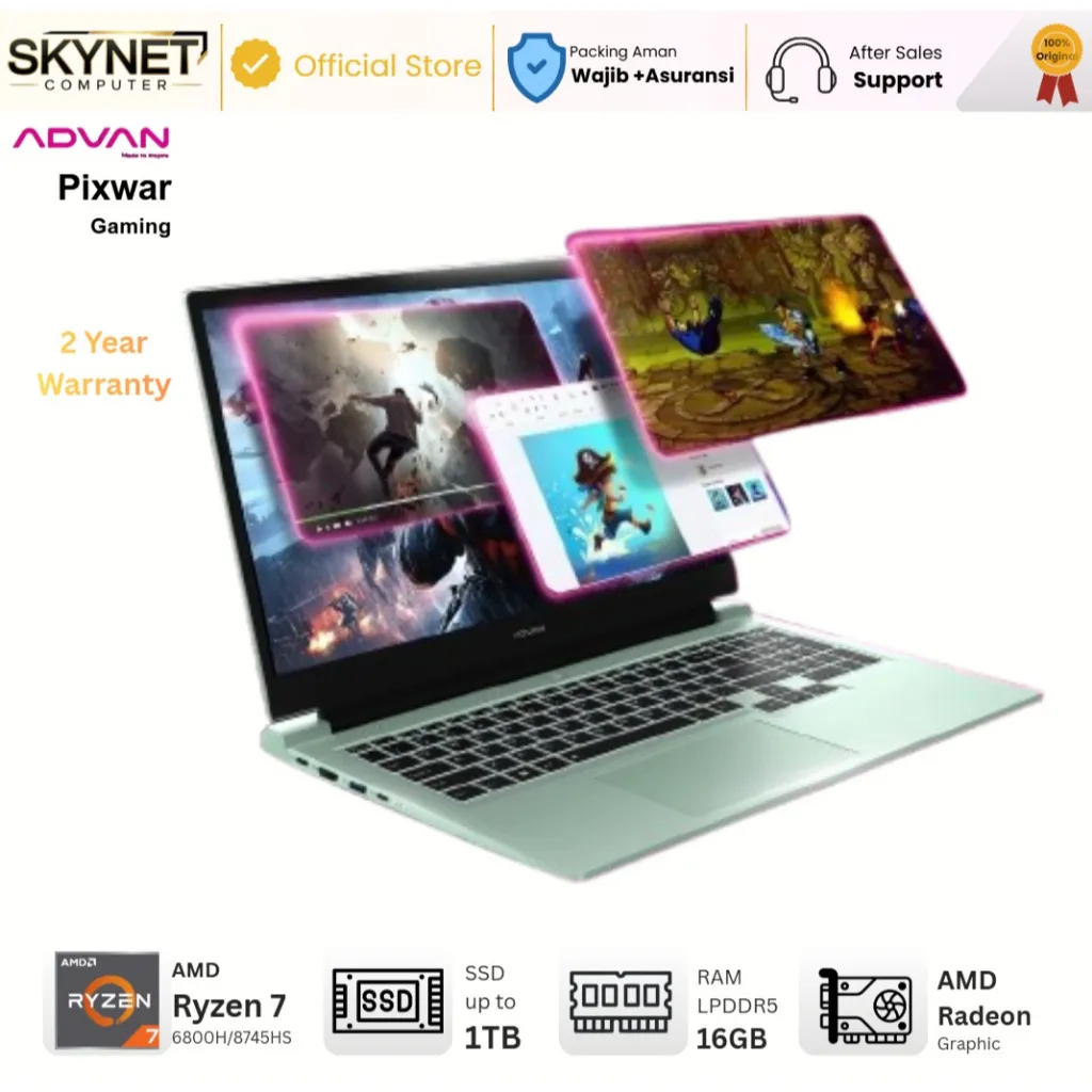 ADVAN Gaming PIXWAR Amd Ryzen 7 6800H RAM16GB SSD1TB 15.6'' Fhd IPS AMD Radeon Graphic Windows 11