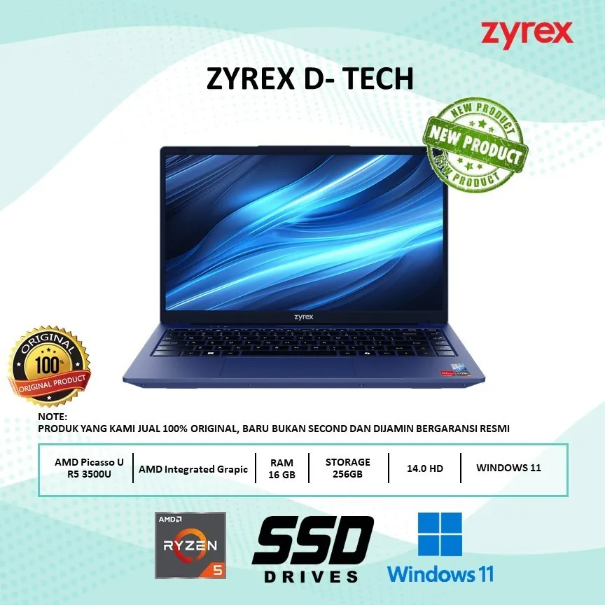Laptop Zyrex D-TECH Ryzen 5 3500U 16GB 256GB W11 14" Backlit