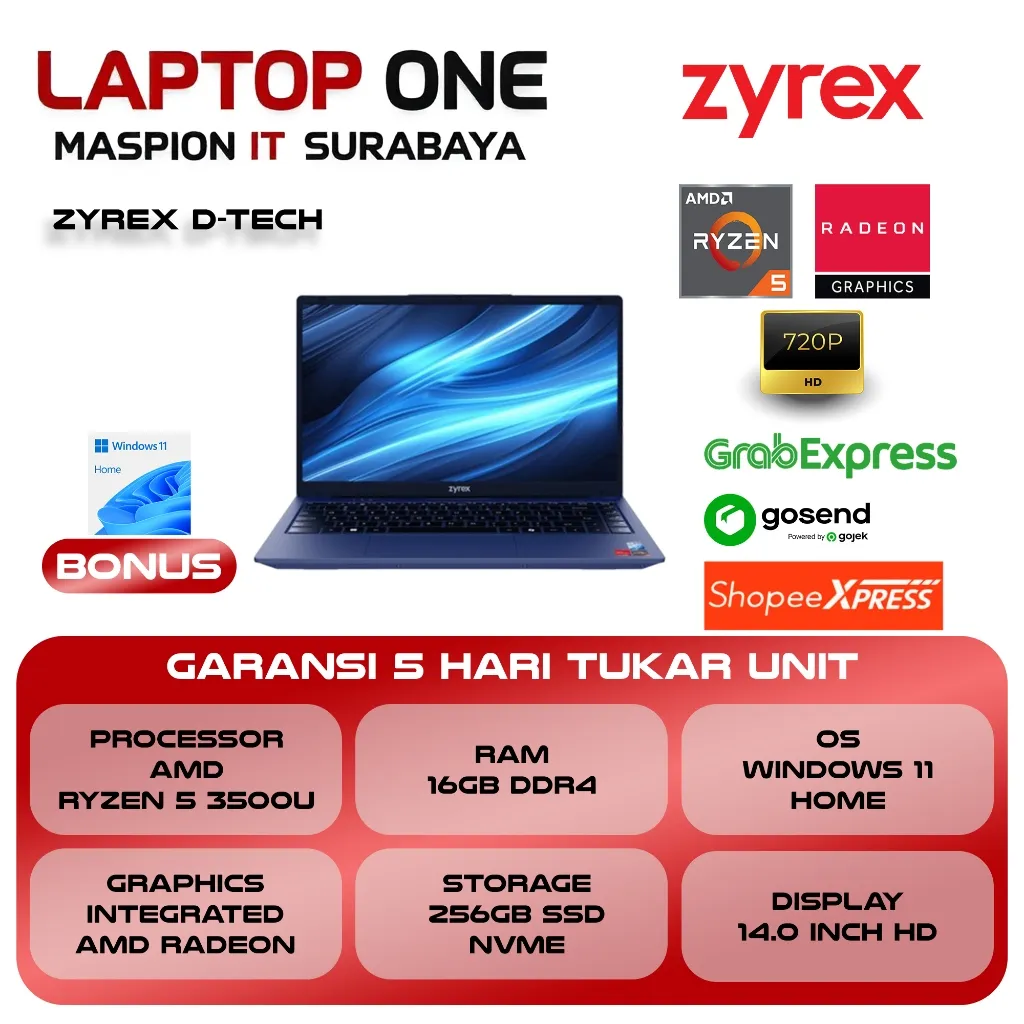 ZYREX D-TECH RYZEN 5 3500 8GB 256GB W11 14.0 2Y BLU