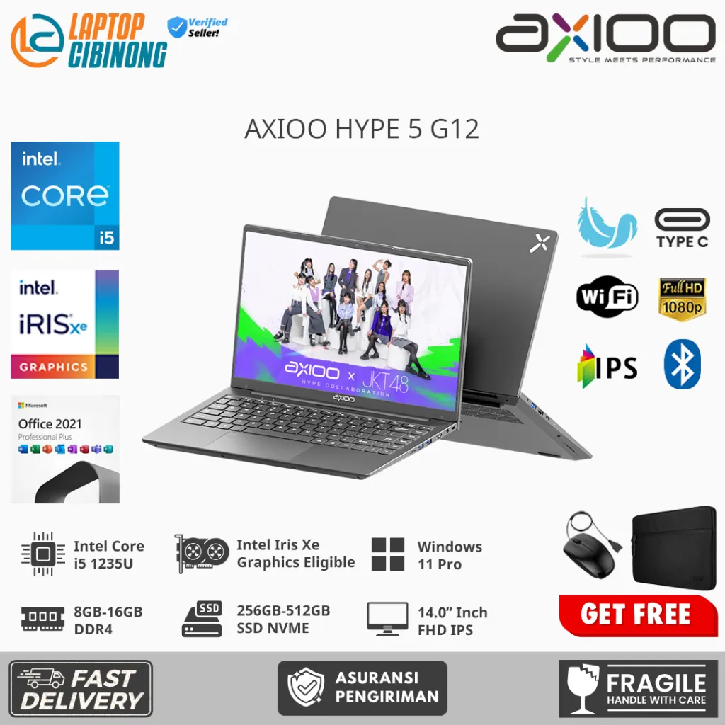 Laptop Axioo Hype 5 G12 Intel Core i5 1235U Ram 16GB 512GB SSD FHD IPS Windows 11 Pro