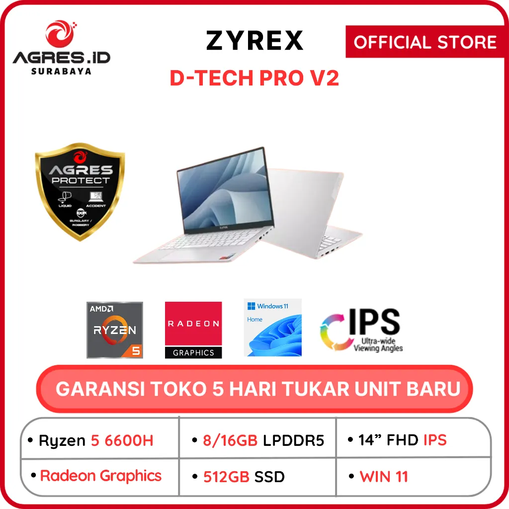 ZYREX D-TECH PRO V2 RYZEN 5 6600H 8GB/16GB 512GB W11 14.0FHD IPS BLIT 1Y GRY