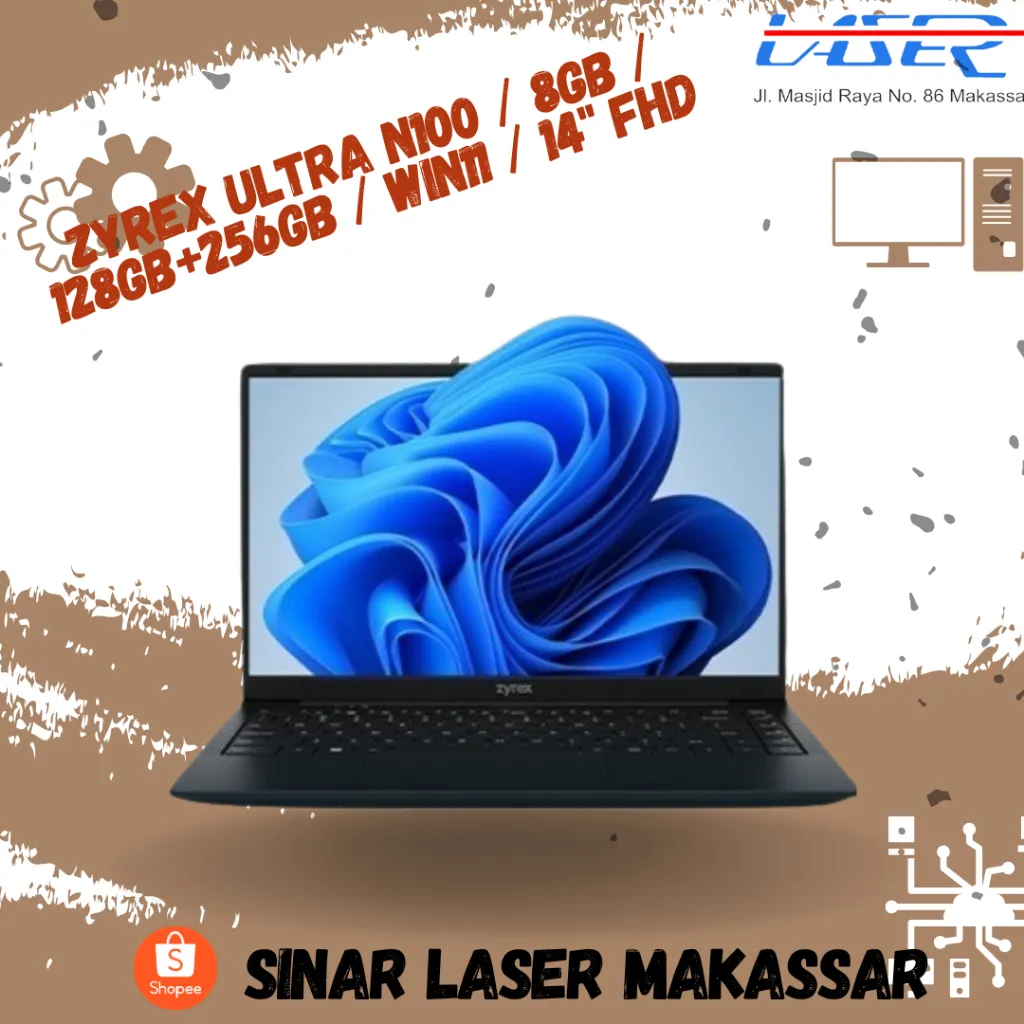 LAPTOP ZYREX ULTRA N100 RAM 8GB 128GB + 256GB SSD WIN11 14 INCH FULL HD GARANSI RESMI