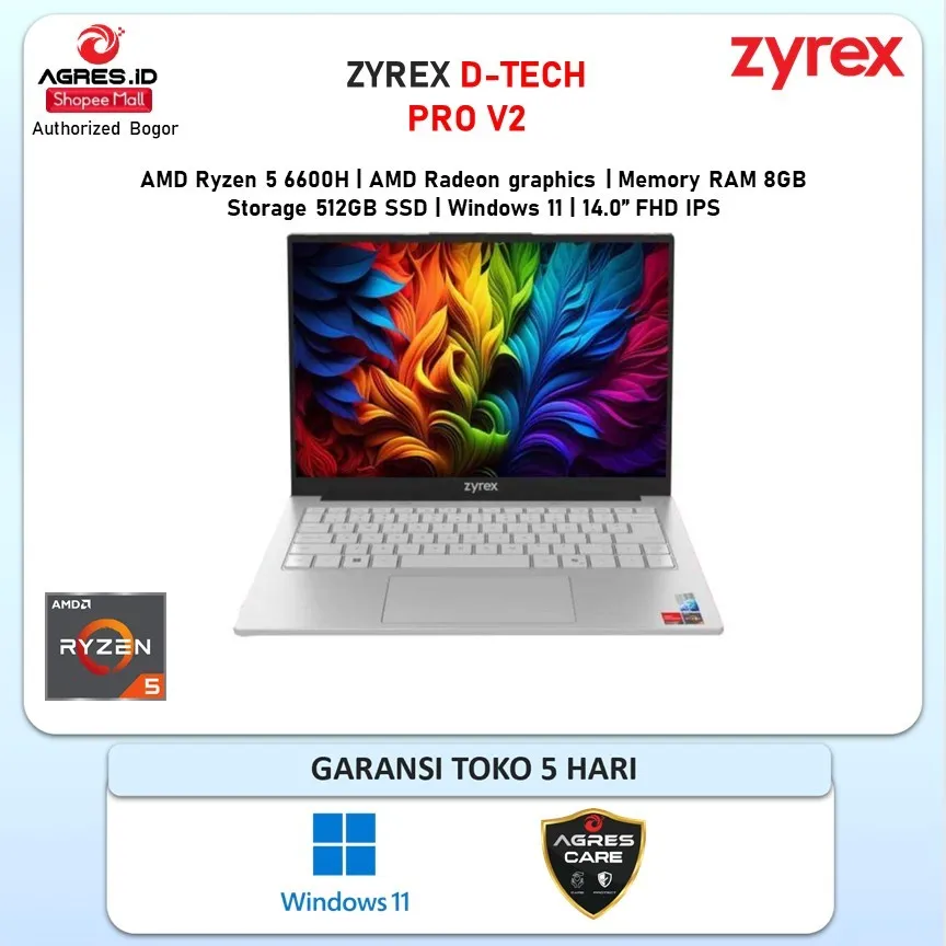 ZYREX D-TECH PRO V2 RYZEN 5 6600H 16GB 512GB W11 14.0FHD IPS