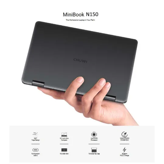 Chuwi MiniBook Intel N150 16/512GB SSD NVMe WiFi6 8" UltraMini Yoga Laptop Windows 11