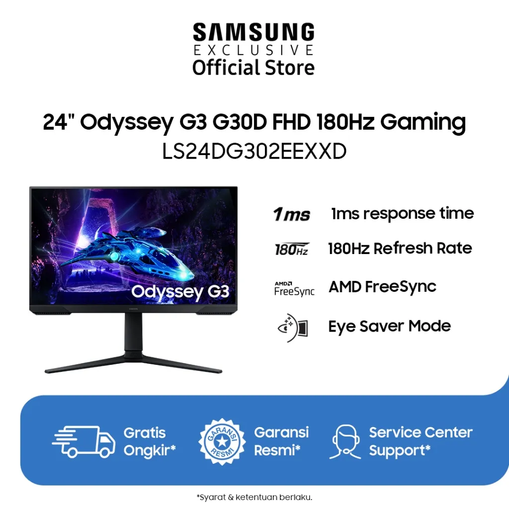 Samsung Monitor Odyssey 24" G3 G30D FHD 180Hz | Gaming Monitor | LS24DG302EEXXD