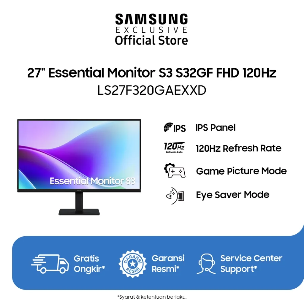 Samsung Monitor Essential 27" S3 S32GF FHD 120Hz | Eye Saver Mode | LS27F320GAEXXD