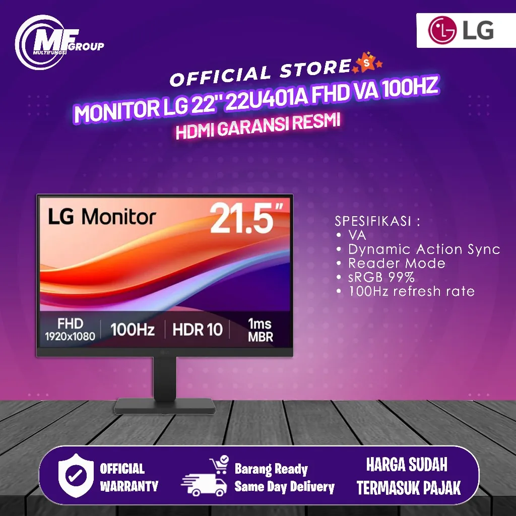 Monitor LG 22" 22U401A FHD VA 100Hz HDMI (Pengganti 22MR410) Garansi Resmi
