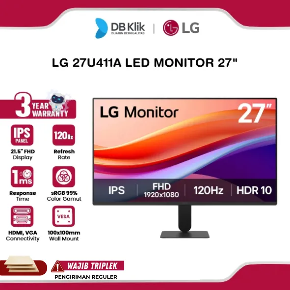 LG 27U411A LED Monitor 27" IPS FHD 120Hz 1ms Dynamic Action Sync HDR10 HDMI VGA