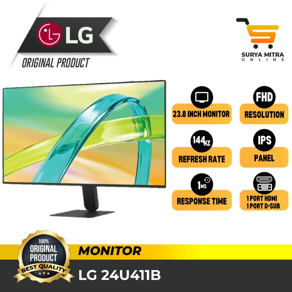 Monitor LG 24U411B-B (Pengganti 24U411A-B & 24MR400-B) 24'' Full HD 141Hz Display with AMD FreeSync