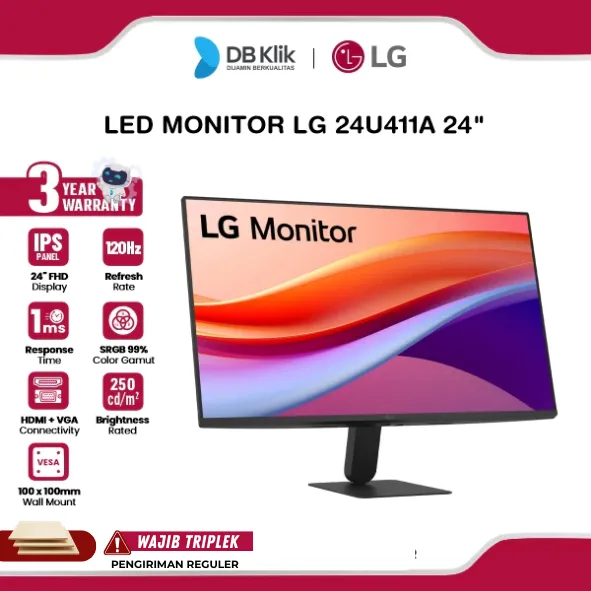 LG 24U411A LED Monitor 24" IPS FHD 120Hz 1ms Dynamic Action Sync HDR10 HDMI VGA