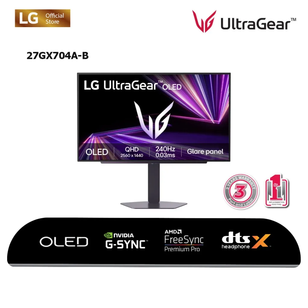 LG UltraGear 27GX704A-B Monitor Gaming 27" OLED QHD 0.03ms 240Hz HDMI 2.1 dengan G-SYNC dan FreeSync Premium Pro