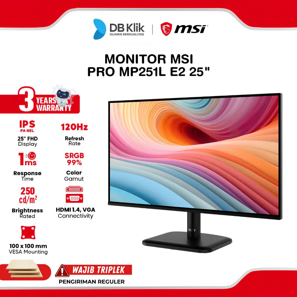 MSI PRO LED Monitor MP251L E2 25" IPS FHD 120Hz 1ms Adaptive Sync HDMI VGA