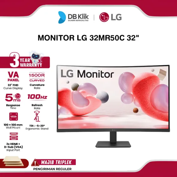 LG LED Monitor 32MR50C 32" VA FHD Curved 1500R 100Hz 5ms AMD FreeSync HDR10 VGA HDMI