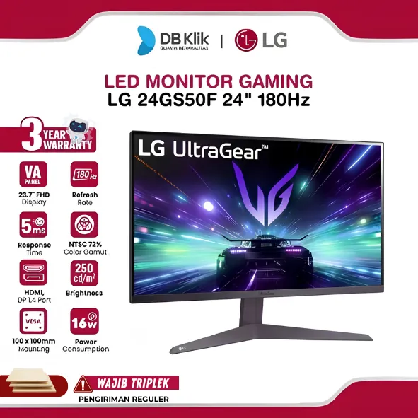 LG UltraGear LED Monitor Gaming 24GS50F 24" VA FHD 180Hz 1ms AMD FreeSync HDR10 HDMI DP