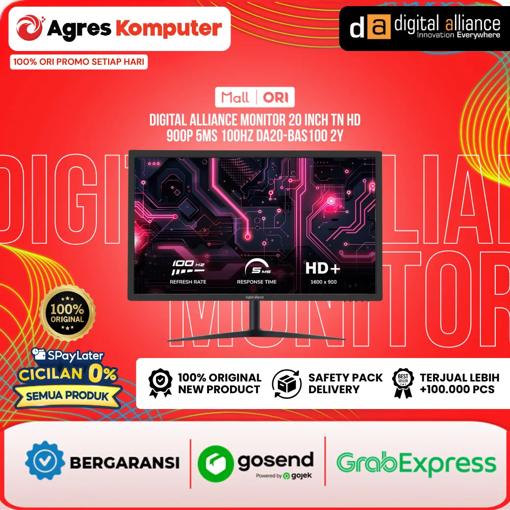 DIGITAL ALLIANCE MONITOR 20 INCH TN HD 900P 5MS 100HZ DA20-BAS100 2Y