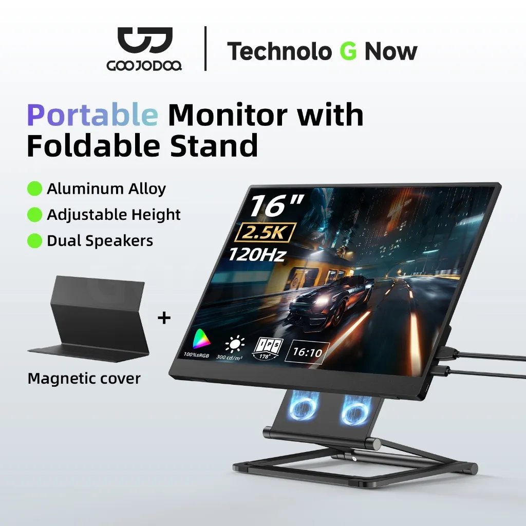 Goojodoq Magnetic bracket Monitor Built-in dual speakers for 100%sRGB Laptop 16'' 4K FHD 178° wide-angle IPS Display Monitor for iPad/PC/Mac/Phone/Xbox Switch/PS4