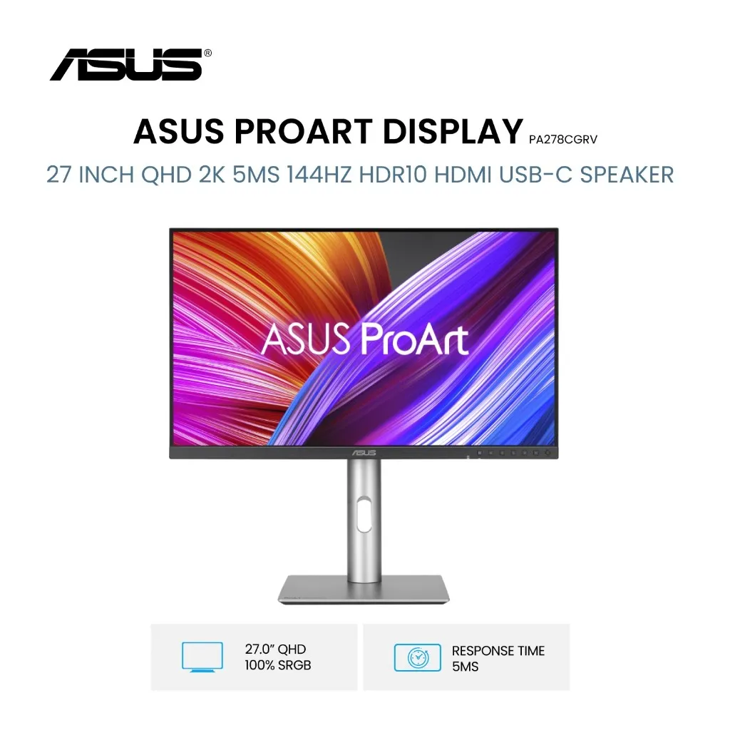 ASUS MONITOR 27 INCH PROART DISPLAY PA278CGRV QHD 2K 1440P 5MS 144HZ HDR10 HDMI&DP USB-C SPEAKER ERGONOMIC 3Y