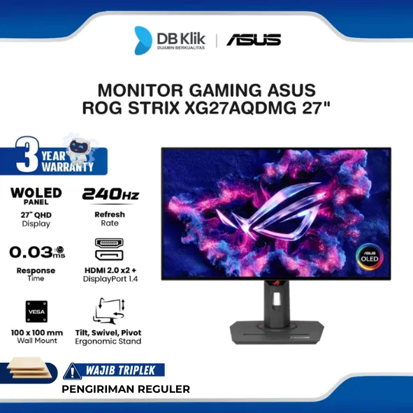 ASUS ROG Strix XG27AQDMG Monitor Gaming 27" WOLED 2K QHD 240Hz 0.3ms AMD FreeSync + NVIDIA G-Sync HDR10 Full Ergonomic Stand HDMI DP
