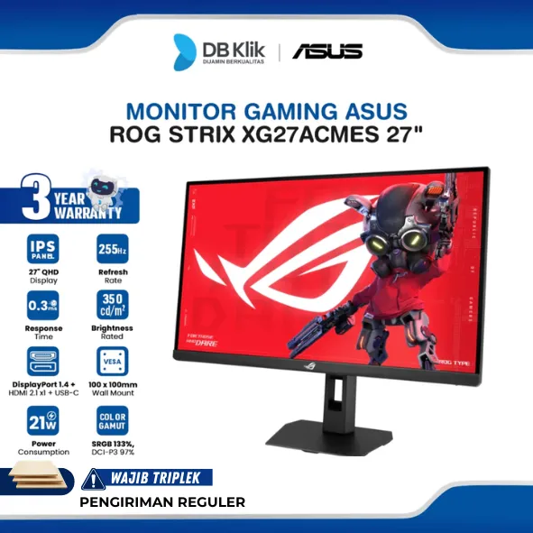 Monitor Gaming ASUS ROG Strix XG27ACMES 27" 2K QHD IPS 255Hz 0.3ms AMD FreeSync + NVIDIA G-SYNC HDR400 Full Ergonomic Stand HDMI USB-C DP