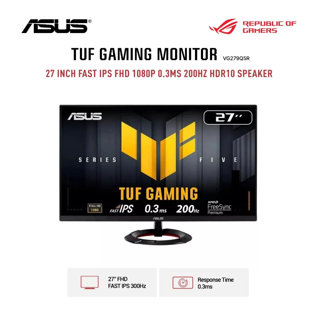 Asus Monitor Gaming 27 Inch TUF GAMING VG279Q5R FAST IPS FHD 1080P 0.3MS 200HZ HDR10 STEREO SPEAKER