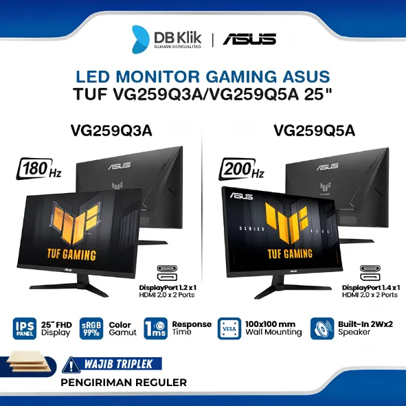 Monitor Gaming ASUS TUF VG259Q3A 180Hz | VG259Q5A 200Hz 25" FHD IPS 1ms AMD FreeSync Built in Speaker HDMI DP