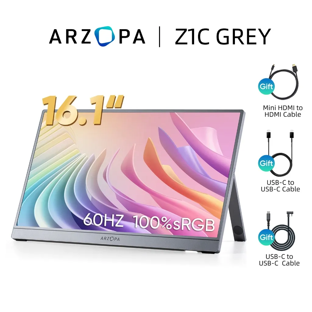 ARZOPA Z1C 16.1 IPS Portable Monitor FHD 100% sRGB USB-C HDMI Mac Windows Laptop