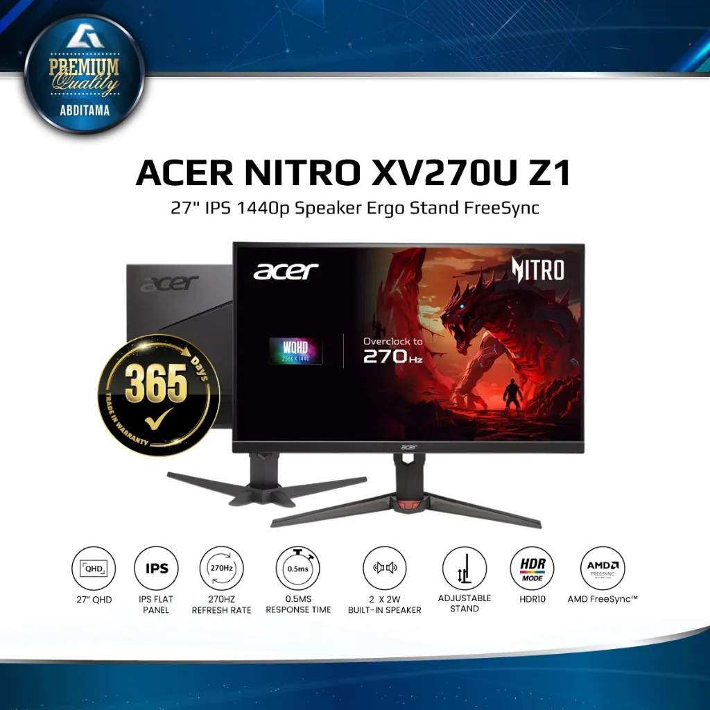 ACER Nitro XV270U Z1 27inch 270Hz OC IPS QHD 2K 1440p 1ms 99% sRGB HDMI 2.1x2 DP 1.4x1 Speaker Ergo