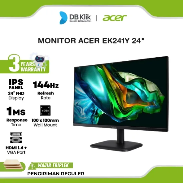 Monitor Gaming ACER EK241Y 24" FHD IPS 144Hz 1ms HDMI VGA
