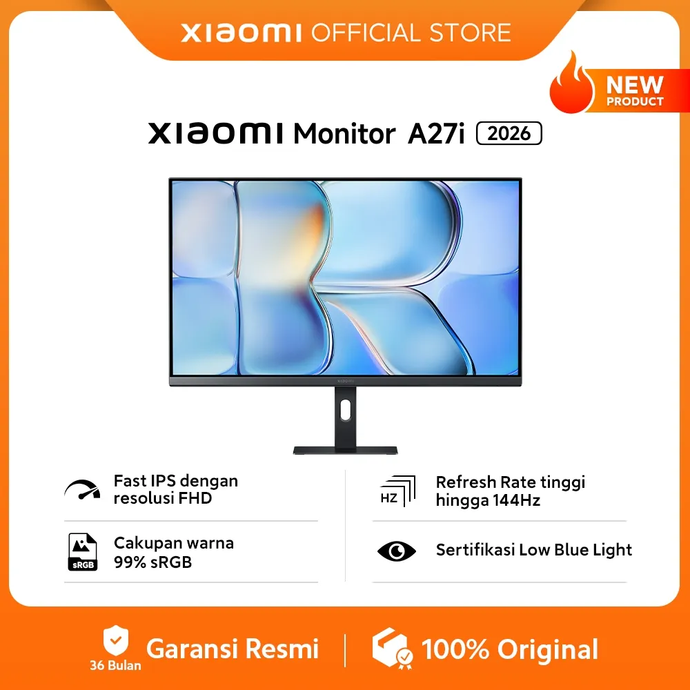 Xiaomi Monitor A27i 2026 | Fast IPS dengan Resolusi FHD  | Refresh Rate Tinggi hingga 144Hz | Cakupan Warna 99% sRGB  | Sertifikasi Low Blue Light | Monitor Xiaomi 27 inch [Xiaomi Official Store]
