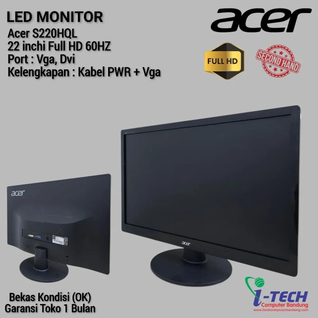 MONITOR LED ACER S220HQL 22INCH FULL HD